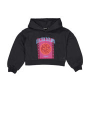 thumbnail: Zwarte meisjes Quapi hoodie van katoen met printopdruk, lange mouwen, capuchon en geribde boorden