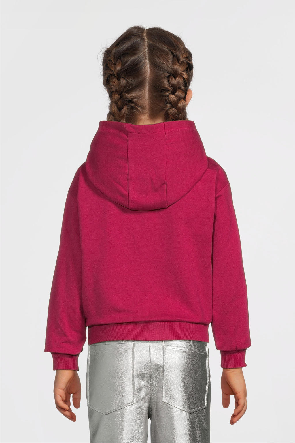 Rood, roze en oranje meisjes Quapi hoodie donkerroze van katoen met tekst print, lange mouwen, capuchon en geribde boorden