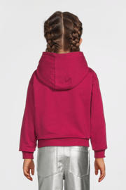 thumbnail: Rood, roze en oranje meisjes Quapi hoodie donkerroze van katoen met tekst print, lange mouwen, capuchon en geribde boorden