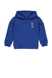 thumbnail: Blauwe jongens Quapi hoodie van sweat materiaal met effen, lange mouwen, capuchon en elastische boord