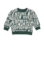 thumbnail: Groen, petrol en ecru jongens Quapi Mini sweater met lange mouwen, ronde hals, drukknoopsluiting en elastische boord