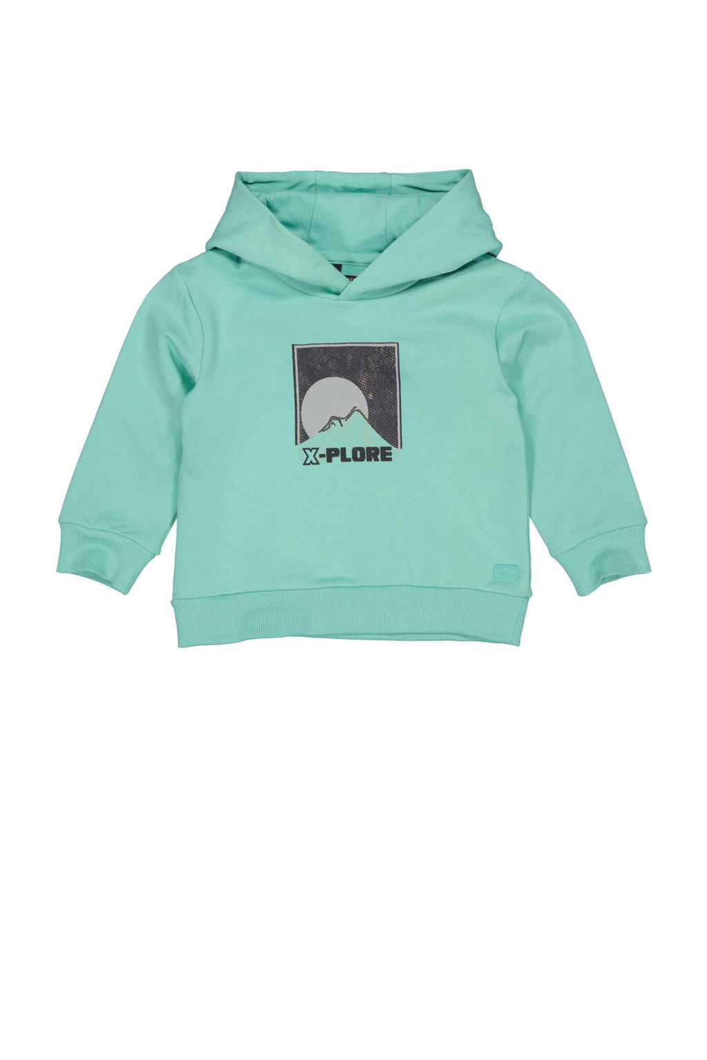 Groene jongens Quapi Mini hoodie van katoen met printopdruk, lange mouwen, capuchon en geribde boorden