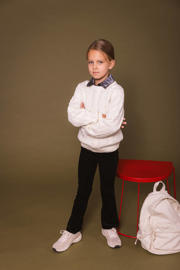 thumbnail: Zwart en zilverkleurige meisjes Quapi gemêleerde regular fit broek van polyester met elastische tailleband