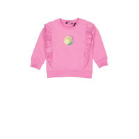 thumbnail: Roze meisjes Quapi Mini sweater en ruches met printopdruk, lange mouwen, ronde hals en drukknoopsluiting