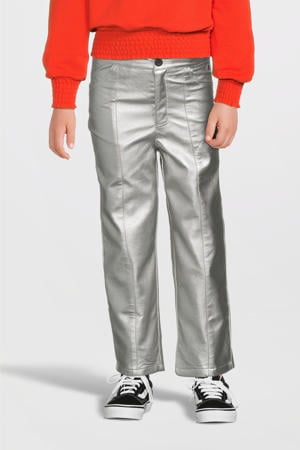 imitatieleren regular fit broek DOT zilver metallic