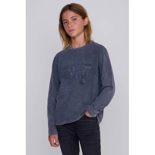 Coolcat longsleeve Tio met printopdruk acid grijs Jongens Katoen Ronde hals