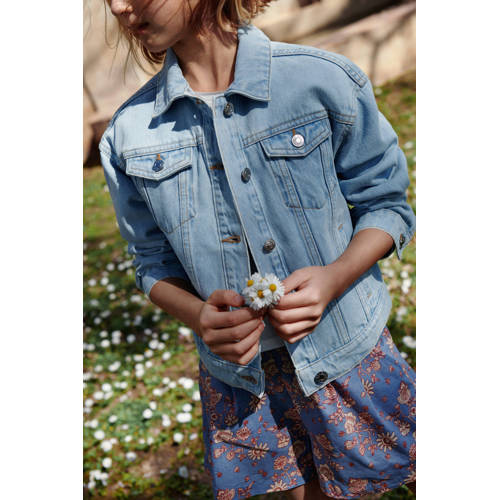Mango Kids spijkerjas light blue Blauw Meisjes Denim Klassieke kraag Effen 128