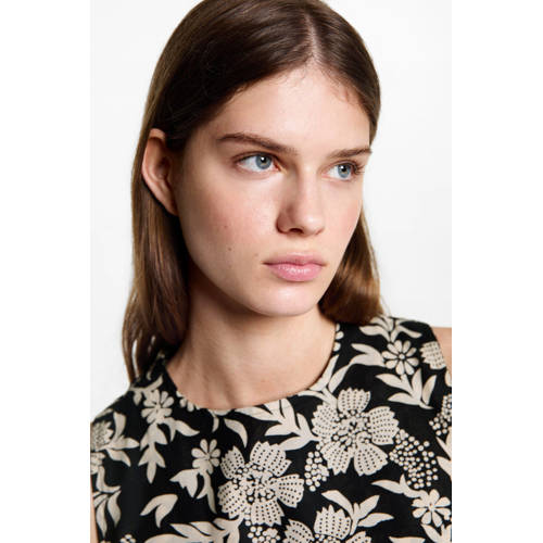 MANGO TEENS gebloemde jurk met open rug zwart beige Meisjes Katoen Ronde hals 168(M)