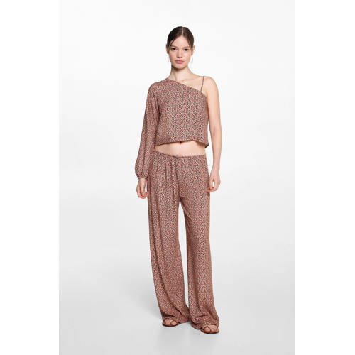 MANGO TEENS broek met all over print lichtoranje zwart Meisjes Viscose 168(M)