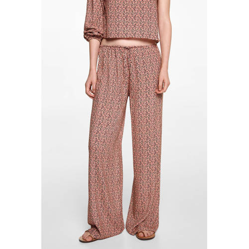 MANGO TEENS broek met all over print lichtoranje zwart Meisjes Viscose 168(M)