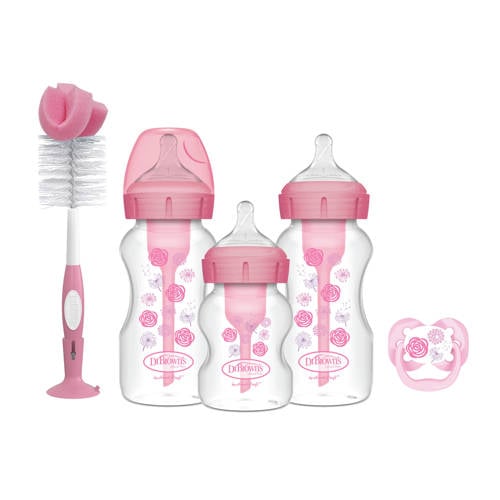 Dr. Brown's Giftset Brede halsfles roze | Fles van Dr. Brown's