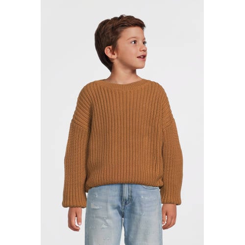 Your Wishes gebreide trui bruin Jongens Acryl Ronde hals Effen