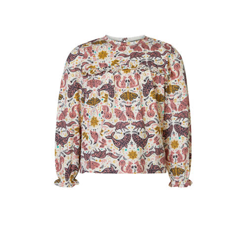 Noppies kids longsleeve Jega met all over print roze/geel/wit Meisjes Katoen Ronde hals
