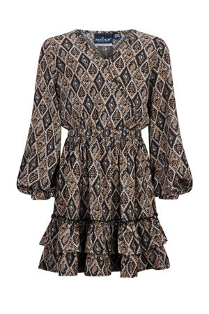 jurk Ginger met all over print zwart/bruin