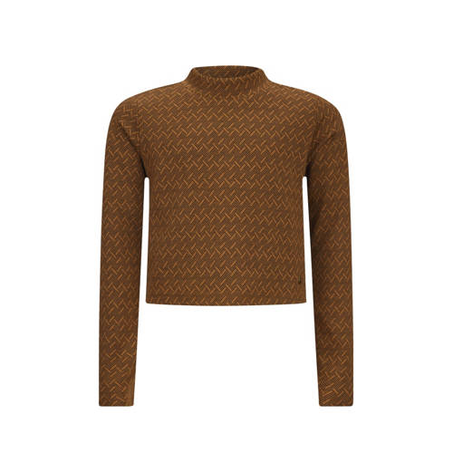 Retour Jeans longsleeve Kris met all over print bruin Meisjes Stretchkatoen Opstaande kraag - maat 146/152 afbeelding