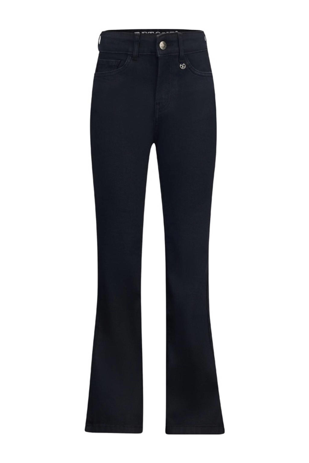 Black denim meisjes Retour Jeans high waist flared jeans Mikkie black van denim met rits- en drukknoopsluiting en effen