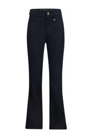 thumbnail: Black denim meisjes Retour Jeans high waist flared jeans Mikkie black van denim met rits- en drukknoopsluiting en effen