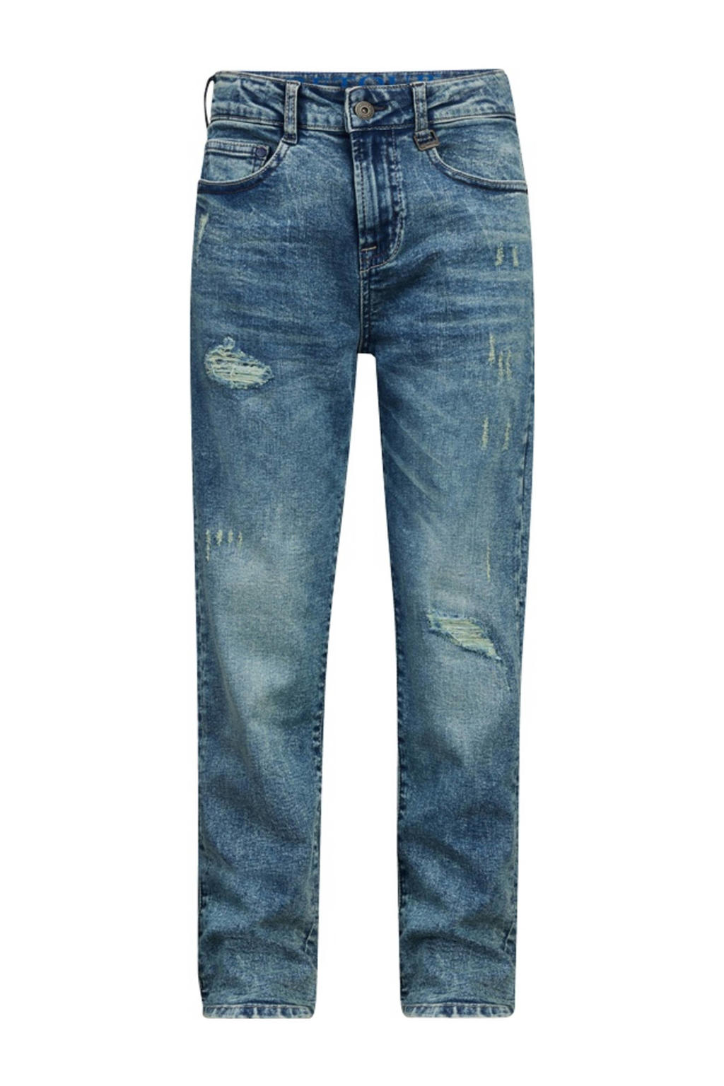 Medium blue denim jongens Retour Jeans relaxed jeans Landon tinted blue van stretchdenim met rits- en knoopsluiting en effen