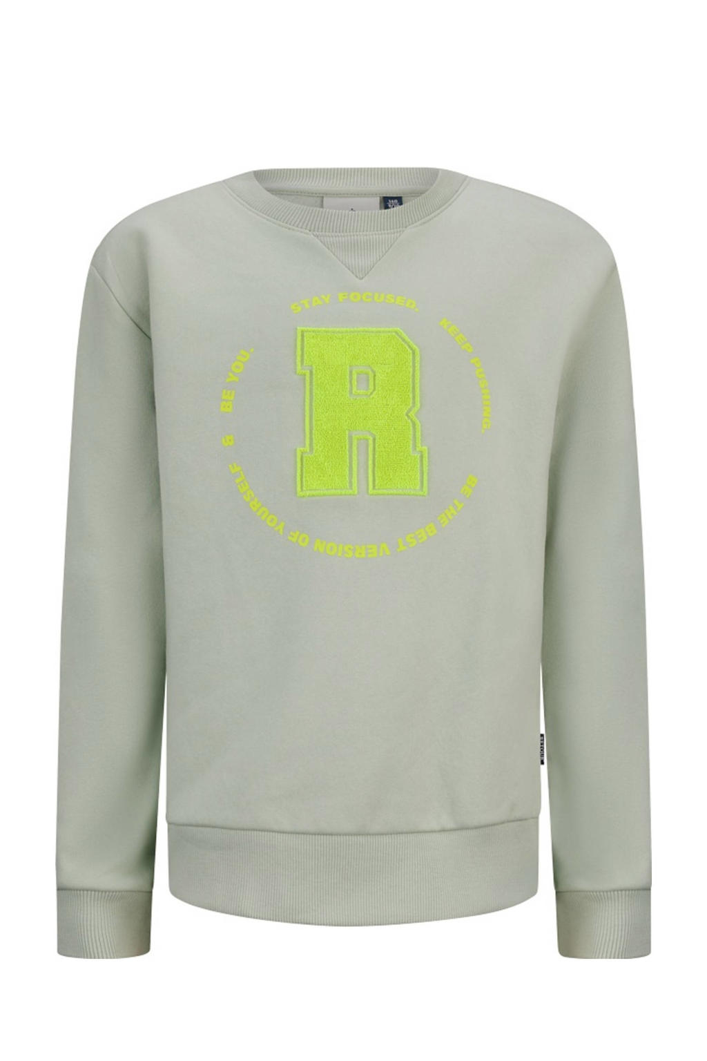 Groene jongens Retour Jeans sweater Luuk met printopdruk, lange mouwen en ronde hals