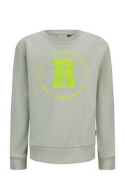 thumbnail: Groene jongens Retour Jeans sweater Luuk met printopdruk, lange mouwen en ronde hals