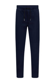 thumbnail: Donkerblauwe jongens Retour Jeans straight fit broek Ferdi van stretchkatoen met elastische tailleband met koord en effen