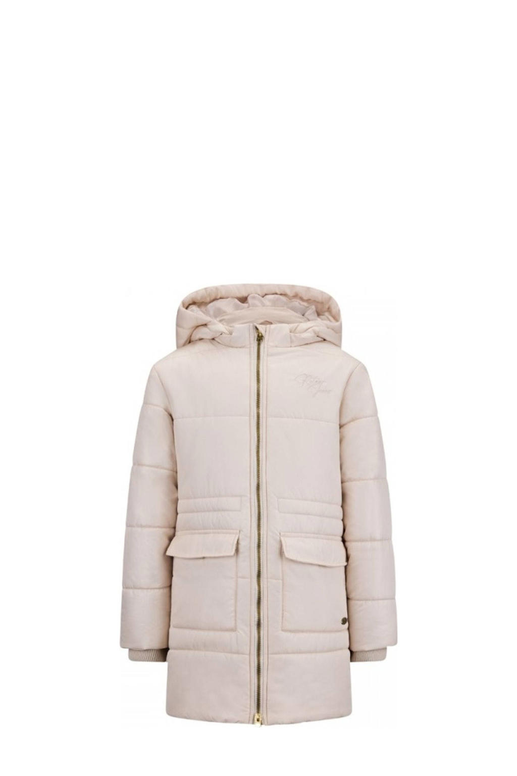 Ecru meisjes Retour Jeans gewatteerde winterjas Romy van polyester met effen, lange mouwen, capuchon en ritssluiting
