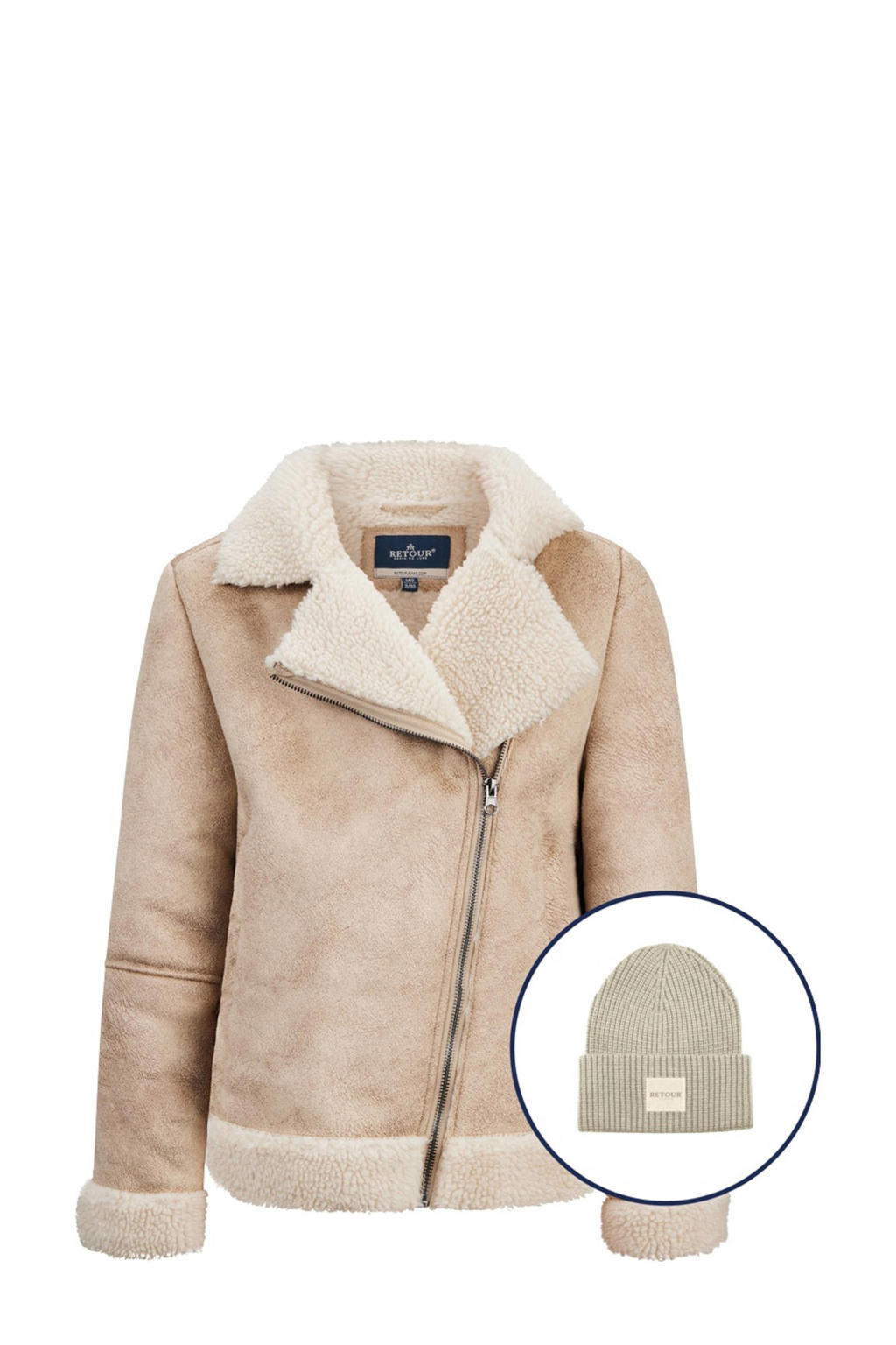 Zandkleurige meisjes Retour Jeans gewatteerde winterjas Yanny van polyester met effen, lange mouwen, reverskraag en ritssluiting