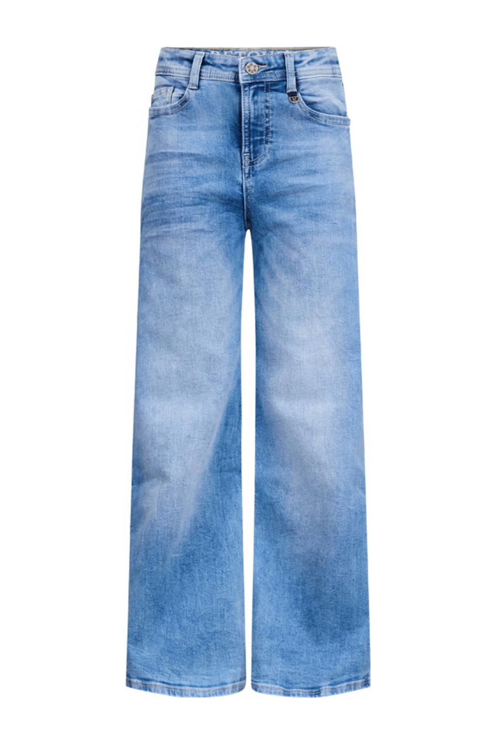 Medium blue denim meisjes Retour Jeans wide leg jeans Skoura van stretchdenim met rits- en drukknoopsluiting en effen
