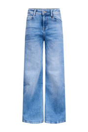 thumbnail: Medium blue denim meisjes Retour Jeans wide leg jeans Skoura van stretchdenim met rits- en drukknoopsluiting en effen