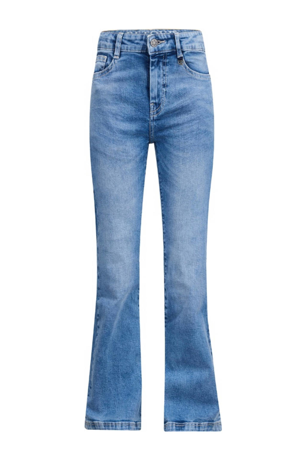Medium blue denim meisjes Retour Jeans high waist flared jeans Sidi flare van stretchdenim met rits- en drukknoopsluiting en effen