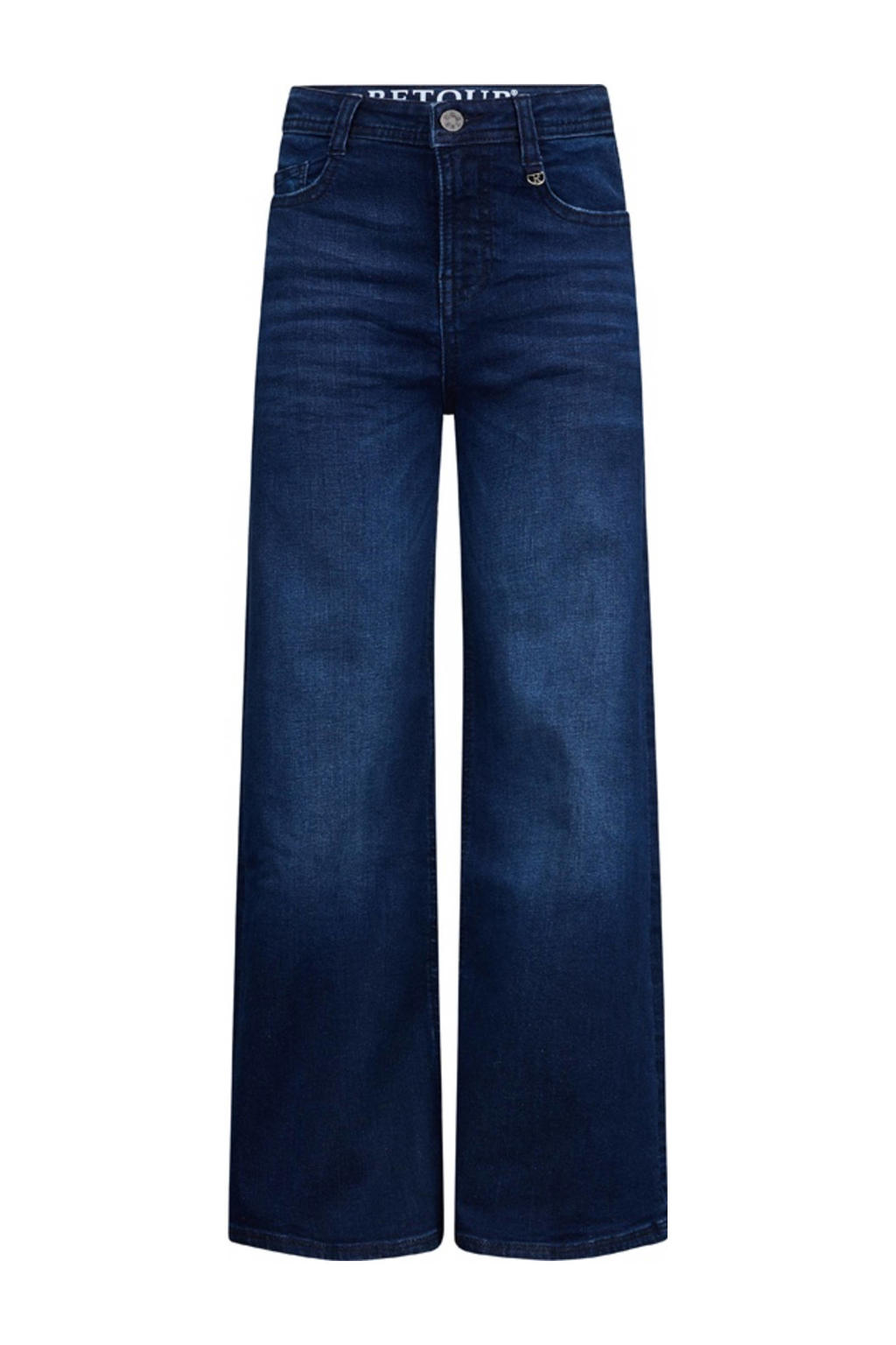 Dark blue denim meisjes Retour Jeans wide leg jeans Skoura dark blue van stretchdenim met effen