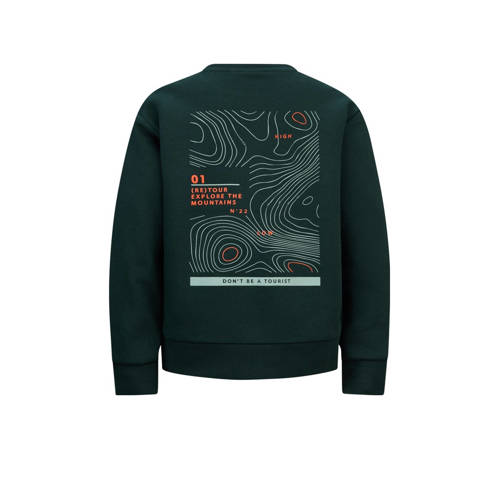 Retour Jeans sweater Hakar met backprint donkergroen Backprint 170 176