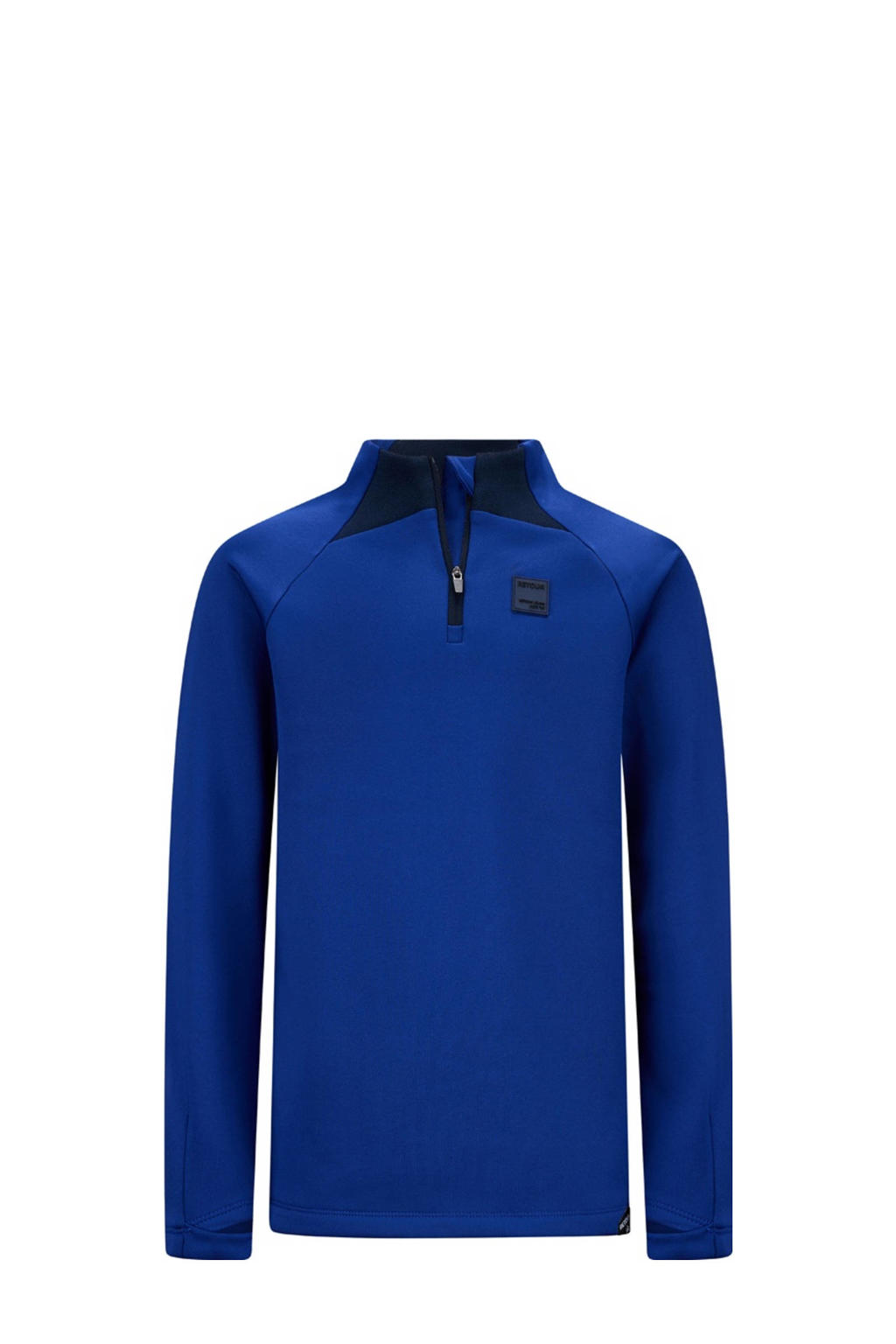 Blauw en zwarte jongens Retour Jeans longsleeve Florian hardblauw van polyester met meerkleurige print, lange mouwen, opstaande kraag en halve rits