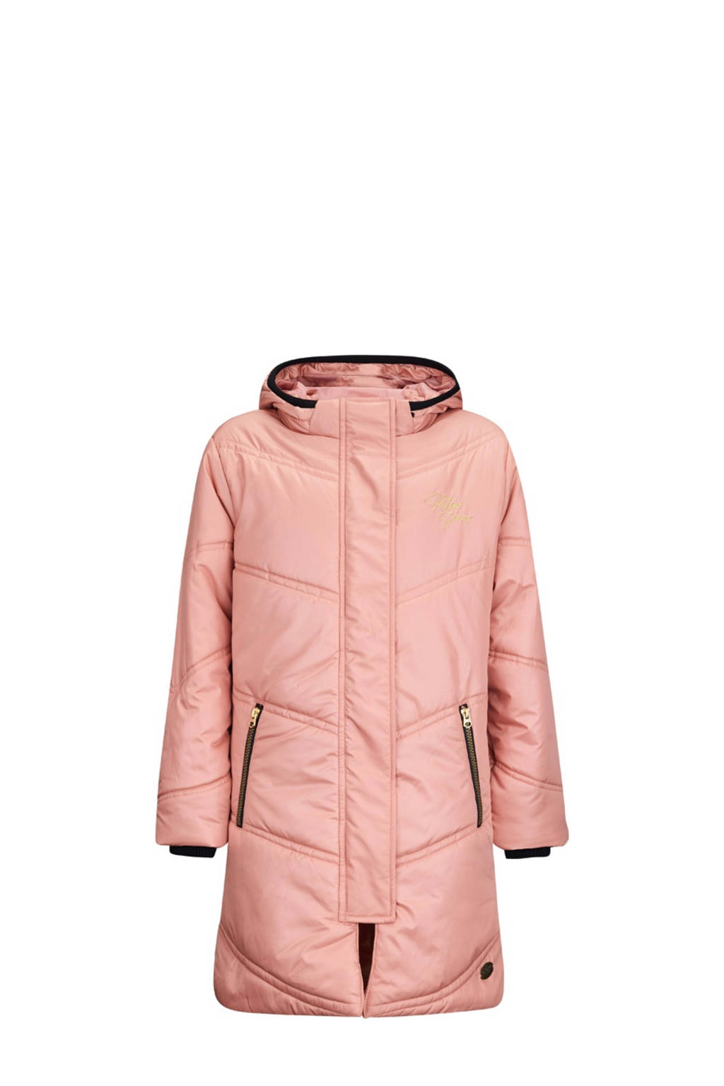 Roze meisjes Retour Jeans gewatteerde winterjas Bzou van polyamide met effen, lange mouwen, capuchon, rits- en drukknoopsluiting en geribde boorden