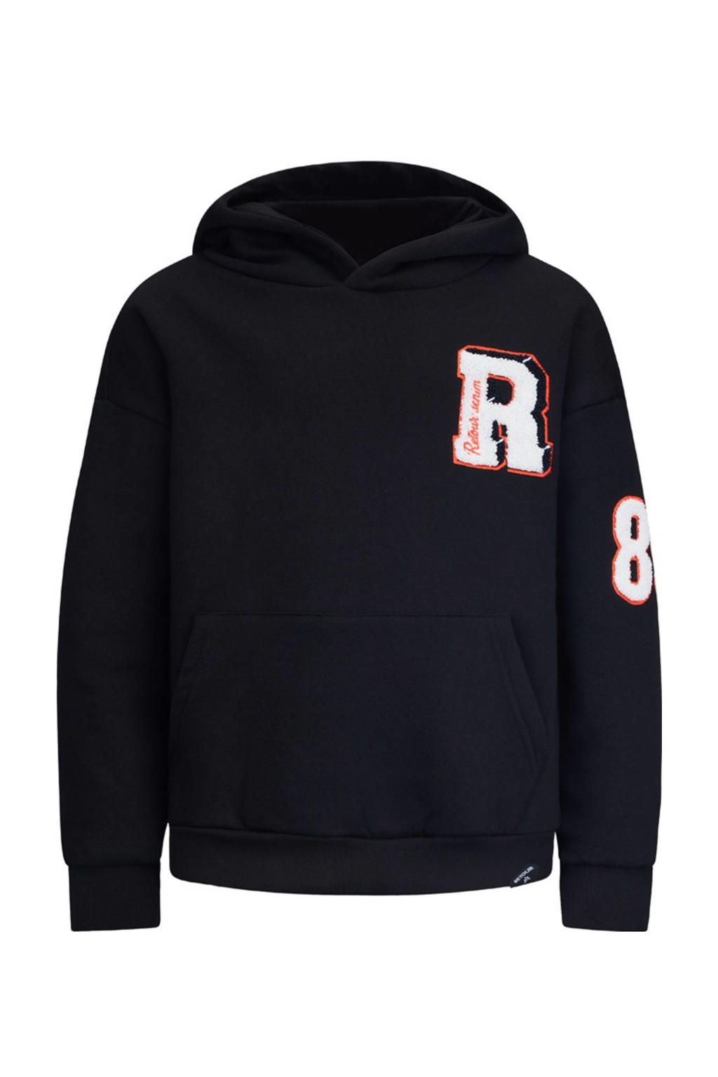 Zwarte jongens Retour Jeans hoodie Gote van sweat materiaal met logo dessin, lange mouwen, capuchon en geribde boorden