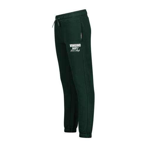 VINGINO tapered fit joggingbroek Basic met printopdruk donkergroen Jongens Sweat 140
