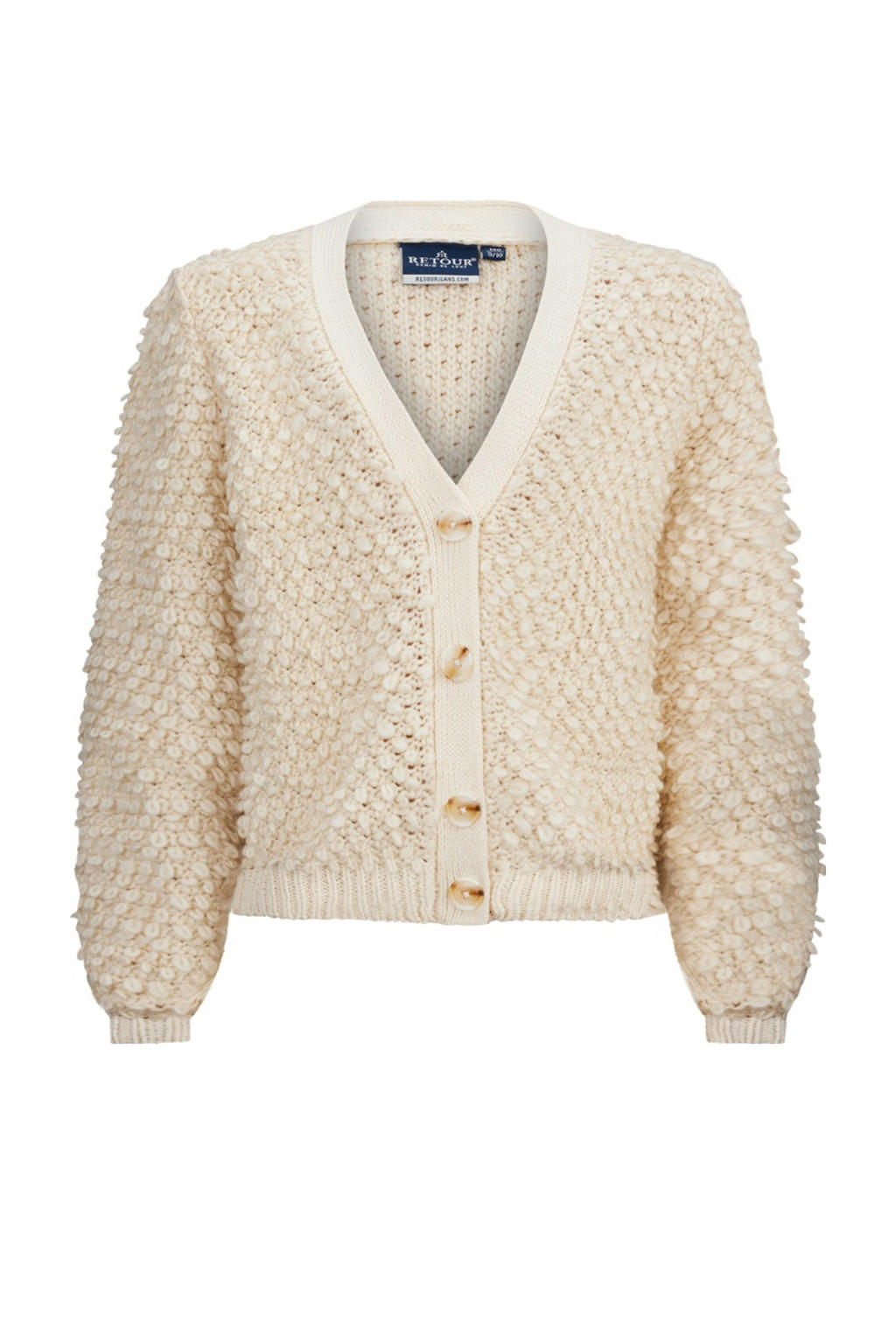 Ecru meisjes Retour Jeans vest Emmy van acryl met effen, lange mouwen, V-hals en knoopsluiting