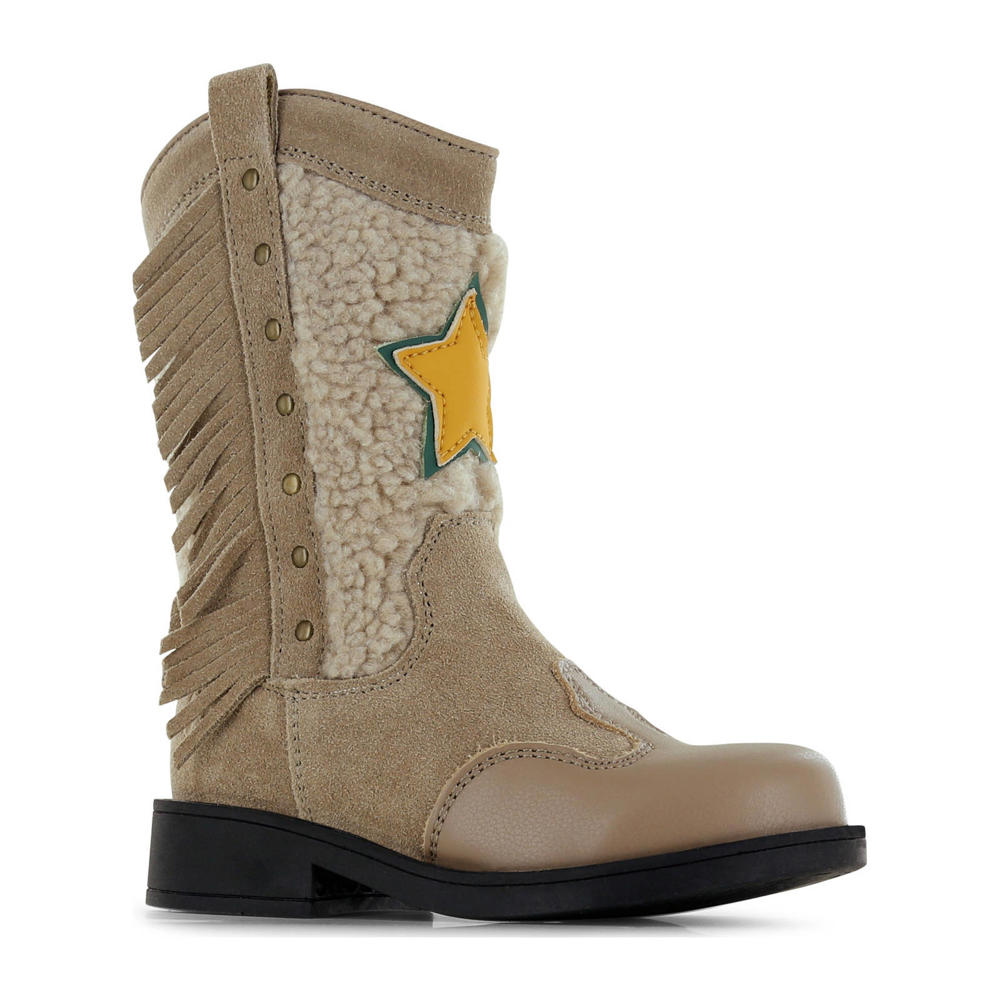 Taupe meisjes Shoesme suède cowboylaarzen met western hak en ritssluiting