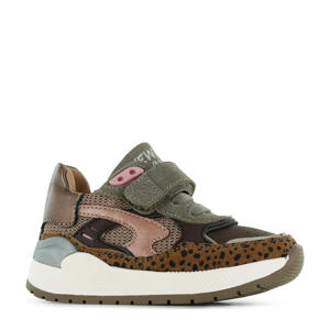 leren sneakers brons/zwart