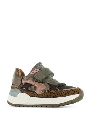 leren sneakers brons/zwart
