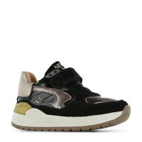 thumbnail: Zwart en gouden meisjes Shoesme leren sneakers met elastische veter- met klittenbandsluiting