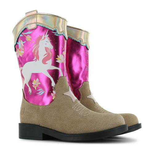 Shoesme suède cowboylaarzen beige/fuchsia Meisjes Suede Personage