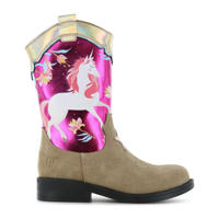 thumbnail: Beige en fuchsia meisjes Shoesme suède cowboylaarzen met ritssluiting en personageprint