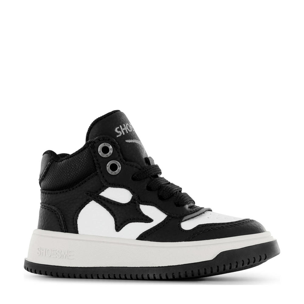 Zwart en witte jongens Shoesme sneakers van imitatieleer met veters