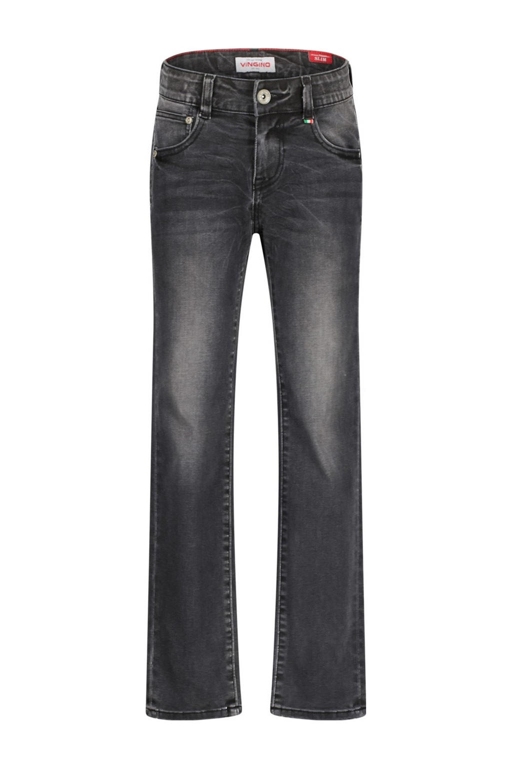 Black denim jongens Vingino slim fit jeans Dante van stretchdenim met regular waist en effen