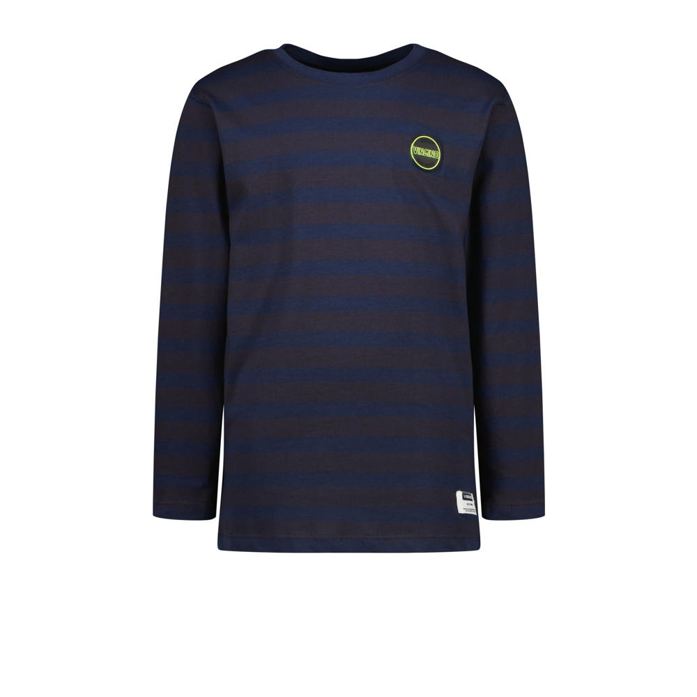 Zwarte jongens Vingino gestreepte longsleeve Jorin van katoen met lange mouwen en ronde hals