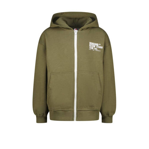 Vingino sweatvest Ovio met backprint armygroen Backprint - maat 176 afbeelding