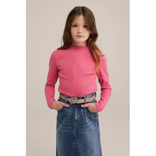 WE Fashion ribgebreide longsleeve felroze Meisjes Katoen Col Effen 170 176