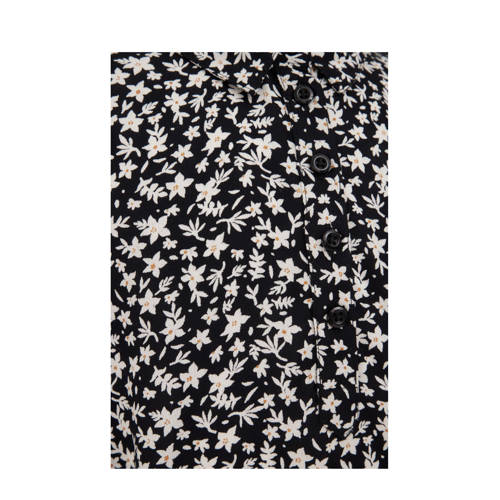 WE Fashion jurk met all over print en ruches rood roze Zwart Meisjes Viscose Klassieke kraag 146 152