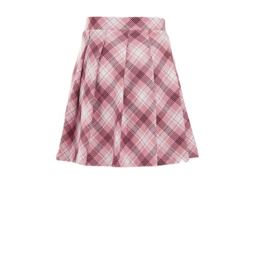 WE Fashion korte rok lichtroze Meisjes Polyester Ruit 134 140